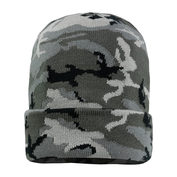 Sportsman Unisex Solid Cuffed Beanie 12" Hat Cap Winter Acrylic Soft Toboggan (Grey Camo, One Size)
