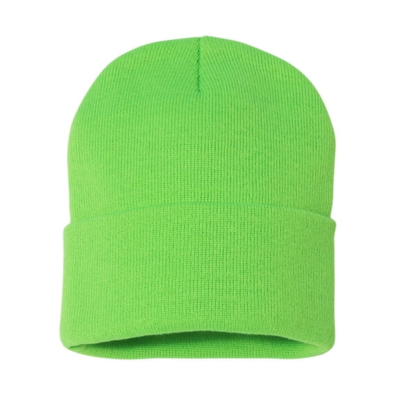 Sportsman Unisex Solid Cuffed Beanie 12" Hat Cap Winter Acrylic Soft Toboggan (Neon Green, One Size)