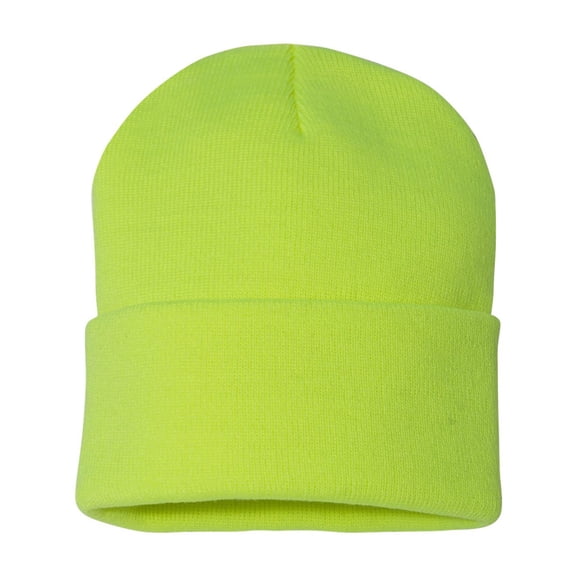 Sportsman Unisex Solid Cuffed Beanie 12" Hat Cap Winter Acrylic Soft Toboggan (Neon Yellow, One Size)