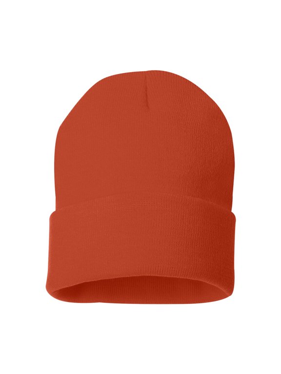 Unisex Solid Cuffed Beanie 12" Hat Cap Winter Acrylic Soft Toboggan (Orange, One Size)