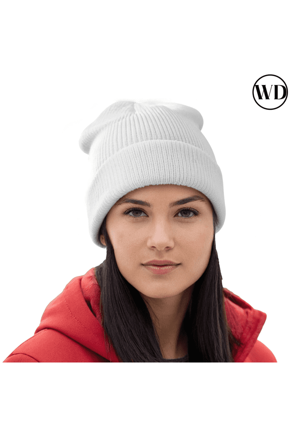 Warm 12" Beanie Hats WD12, Assorted Fleece Lined Cuffed Beanie Winter Caps Unisex Fashion, White