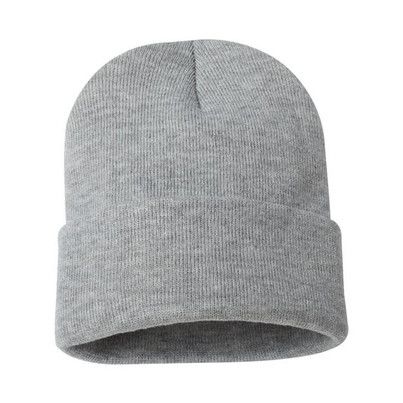 Sportsman Winter Cuffed Beanie of Solid 12 Inch for Unisex - GR12, Warm Hats Heather Grey Beanie Cap, One Size