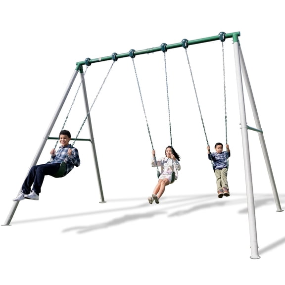 Sportspower 600LBS Everest Heavy Duty Metal Swing Set for Kids and Adults, 3 Adjustable Sling Swings, 9.5ft Frame with Industrial Clamp System