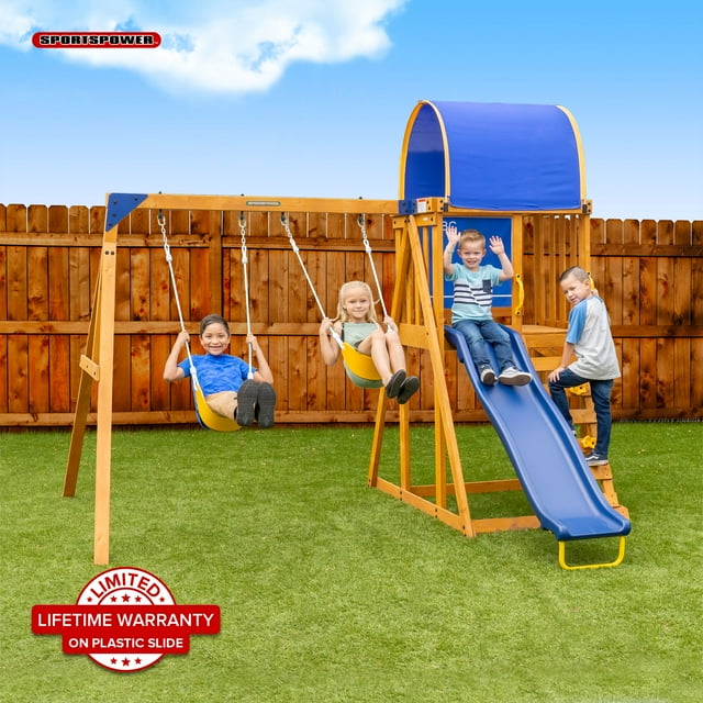 Sportspower Addison Wooden Swing Set with Heavy Duty Double AFrame and