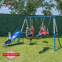 Sportspower Albany Metal Swing Set with 2 Person Glider Swing, 2 Adjustable Sling Swing Seats, and 5' Double Wall Slide with Lifetime Warranty