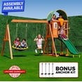 thumbnail image 1 of Sportspower Amelia Wooden Swing Set with 2-Person Saucer Swing, 6' Blow Molded Slide, Swing, Play Fort, Heavy Duty Double A-Frame, Lifetime Warranty on Slide, 1 of 10