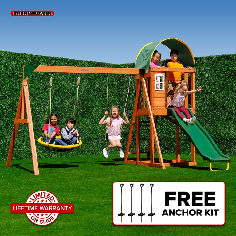 Sportspower Amelia Wooden Swing Set with 2-Person Saucer Swing,