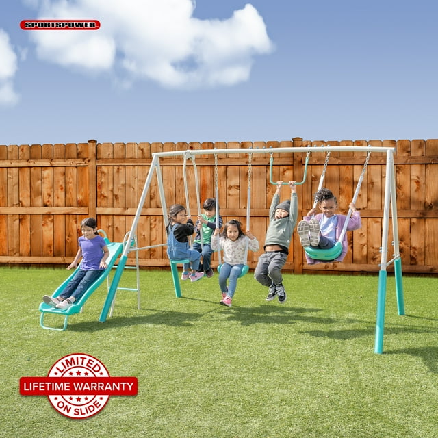 Sportspower Arcadia Metal Swing Set with Trapeze, 2 Person Glider Swing