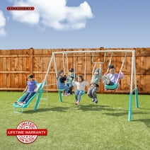Sportspower Arcadia Metal Swing Set with Trapeze, 2 Person Glider Swing, and 5' Double Wall Slide with Lifetime Warranty (teal ver.)
