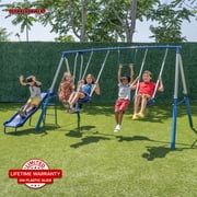 Sportspower Arcadia Metal Swing Set with Trapeze, 2 Person Glider Swing, and 5' Double Wall Slide with Lifetime Warranty