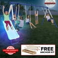 thumbnail image 1 of Sportspower Arcadia Star Burst Metal Swing Set with Trapeze, 2-Person Glider Swing, 5' LED Light-Up Slide with Lifetime Warranty & Bonus Anchor Kit, for Kids Aged 3-8, 1 of 8