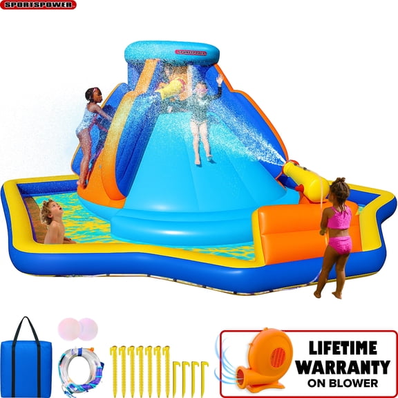 Sportspower Battle Ridge Inflatable Water Slide - Climbing Wall, Water Cannons, Blower Included