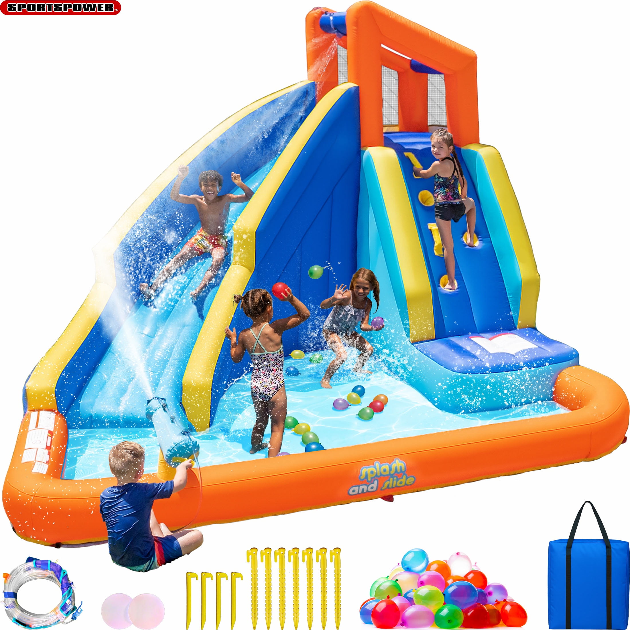 Sportspower Big Wave II Inflatable Water Slide, Climbing Wall