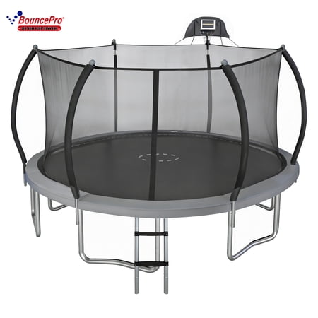 Sportspower BouncePro 14ft Trampoline Meets ASTM Safety Standards, Heavy-Duty Rust-Resistant Steel Frame, UV-Resistant Jump Mat, Safety Net, Ladder & Basketball Hoop