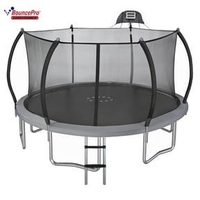 Sportspower BouncePro 14ft Trampoline Meets ASTM Safety Standards, Heavy-Duty Rust-Resistant Steel Frame, UV-Resistant Jump Mat, Safety Net, Ladder & Basketball Hoop