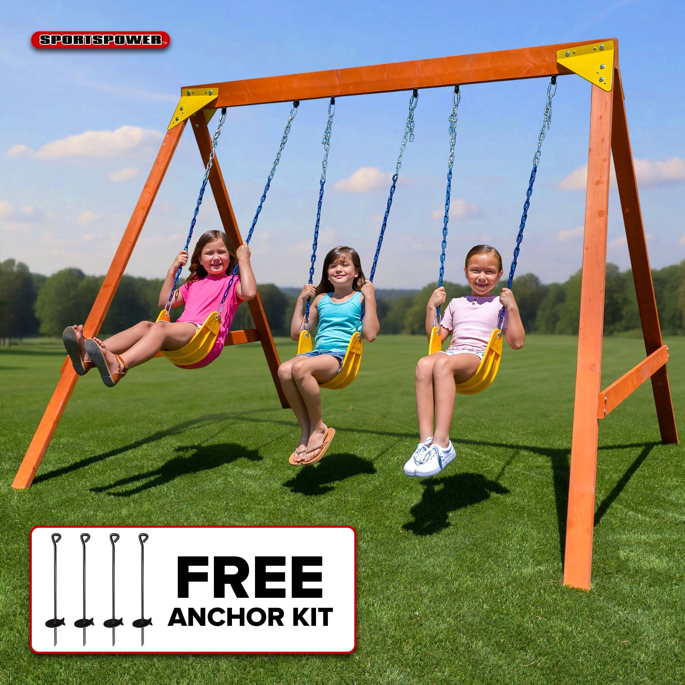 Sportspower Brooklyn Wooden Swing Set with 3 Swings, Great for