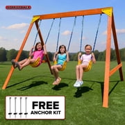 Sportspower Brooklyn Wooden Swing Set with 3 Swings, Great for Kids Aged 3-8