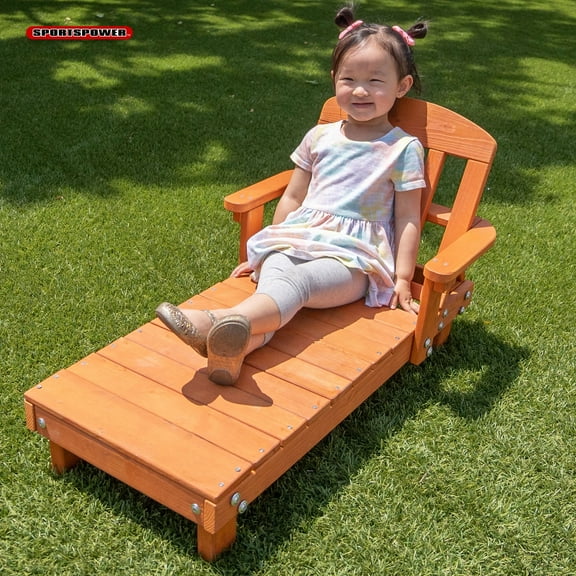 Sportspower Kids Wooden Outdoor Chaise Lounge, 36." x 20.35" x 20.6", Brown
