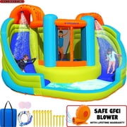 Sportspower Inflatable Water Slide Bounce House with Dual Slides, Splash Pool, Sprinklers, Heavy Duty Blower Included, Outdoor Backyard Water Park for Kids