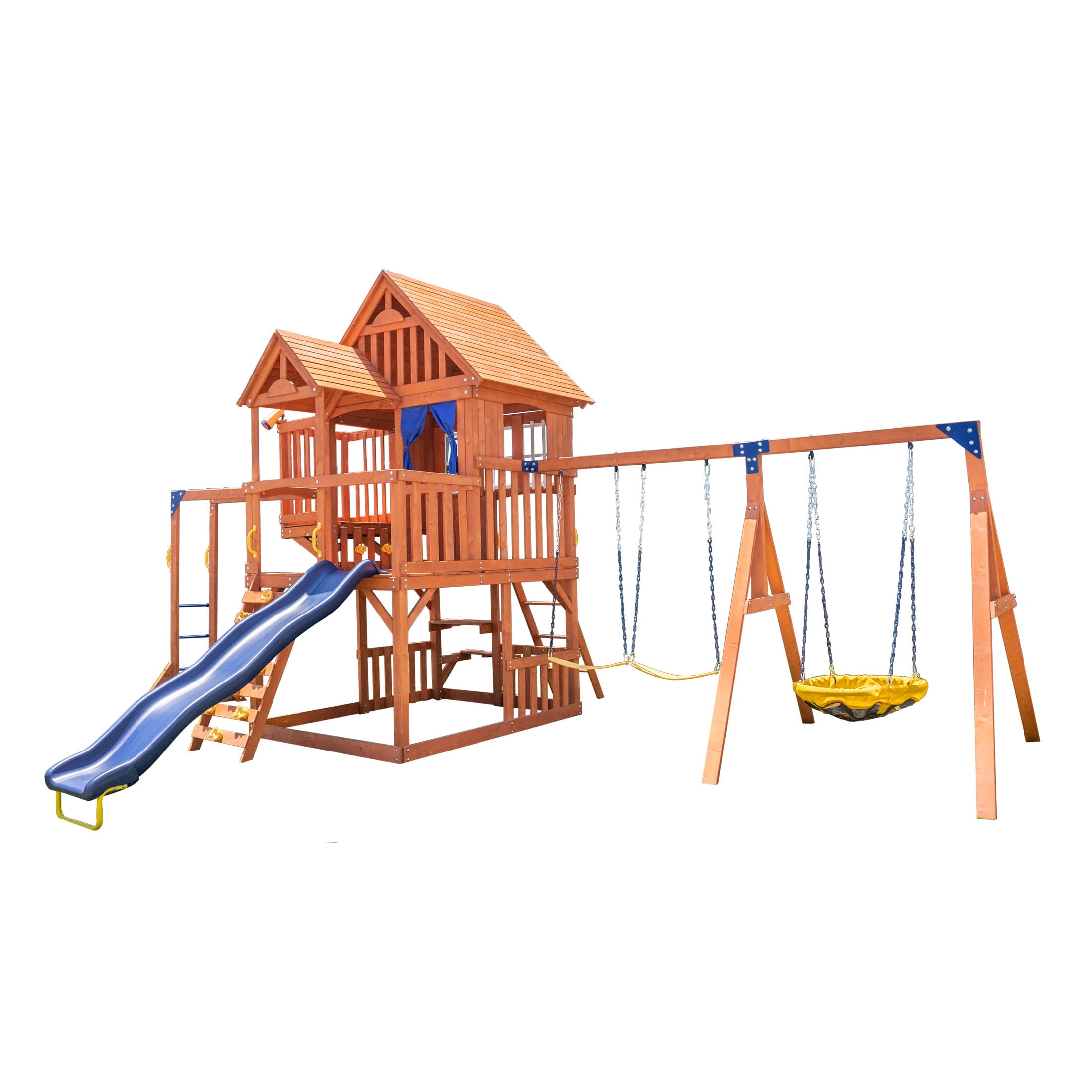 Sportspower Grand Peak Large Wooden Swing Set with Slide, Monkey Bars & Fortress