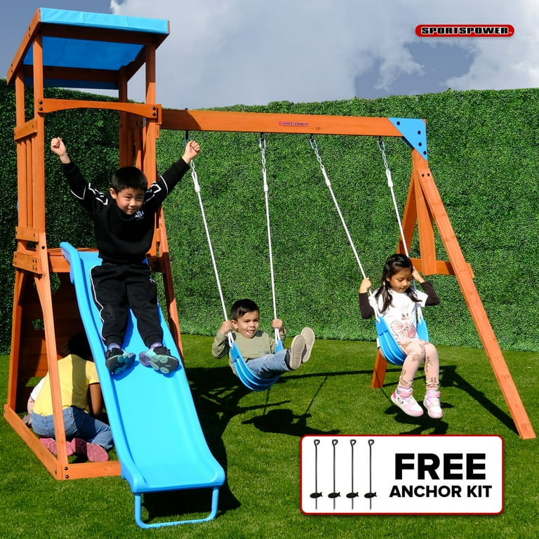 Sportspower Grand Teton Wooden Swing Set with 2 Swings, Play Fort