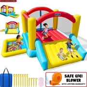 Sportspower Inflatable Bounce House with Slide & Ball Pit, Kids Bouncer with Blower, Indoor Outdoor Backyard Play