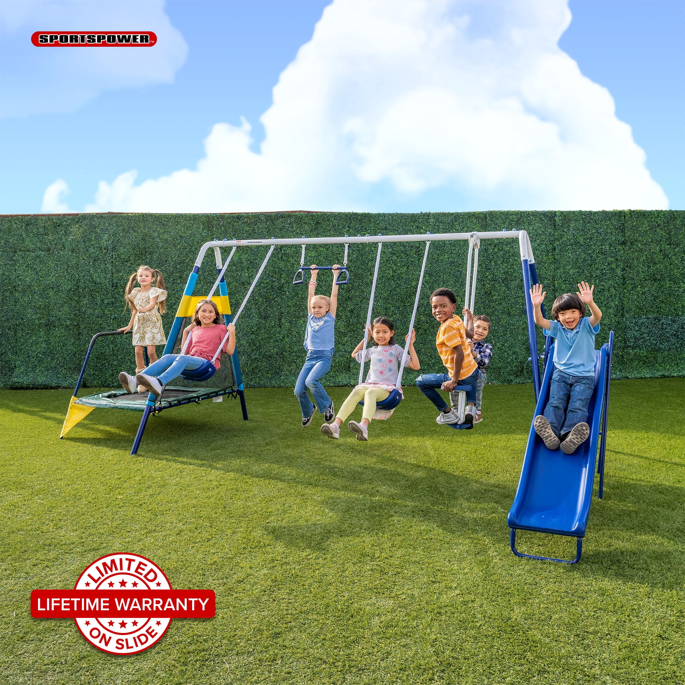 Sportspower Jump & Swing Metal Swing Set with Trampoline, 2 Swings