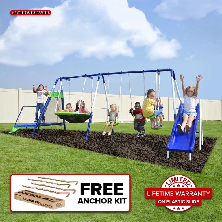 Sportspower Mountain View Metal Swing Set with Glide Ride, Saucer