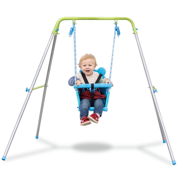 Sportspower My 1st Toddler Swing - Heavy-Duty Baby Indoor/Outdoor Swing Set with Safety Harness, Blue, 52"L x 55"W x 47"H