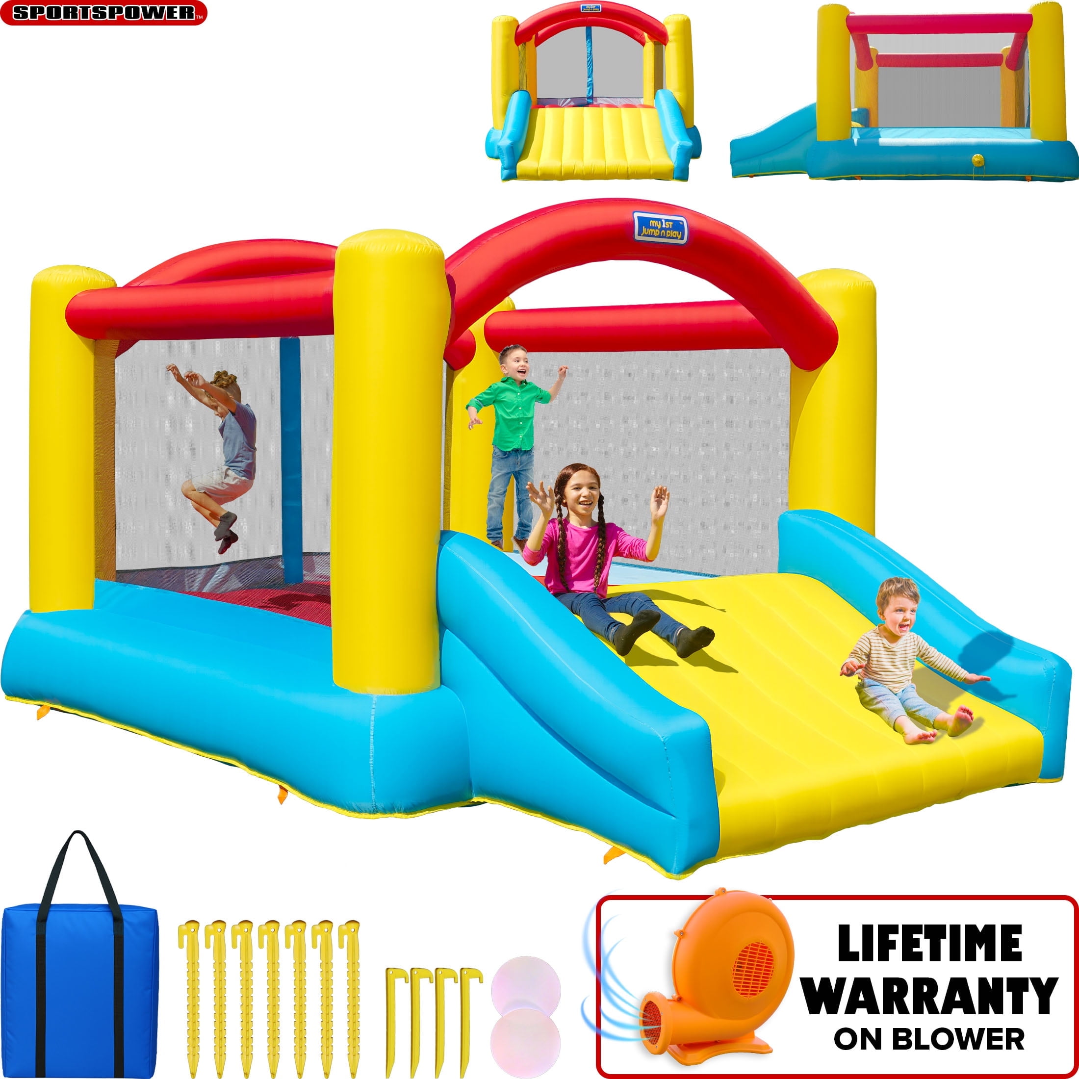Sportspower My 1st Jump N Play Inflatable Bounce House for Kids with Slide & Anchors, 12.5' x 6.8' x 9.5', 400W Blower Included