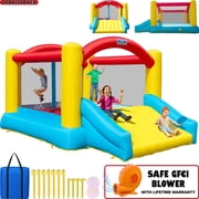 Sportspower inflatable bounce house with slide for kids, indoor outdoor bouncy castle jumper, blow up jump house with air blower, backyard playground, ASTM cert
