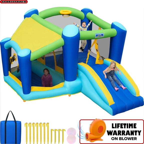 Sportspower My 1st Jump N Play Inflatable Bounce House for Kids with Ball Pit & Basketball Hoop, Large Outdoor/Indoor Backyard Bouncer, Blower Included