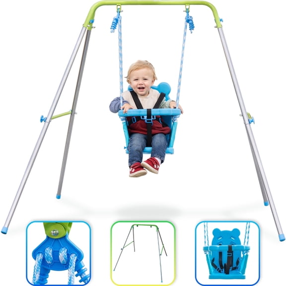 Sportspower My 1st Toddler Swing Indoor & Outdoor Backyard Play Structure with Safety Harness & Foldable Frame for 9-36 Months