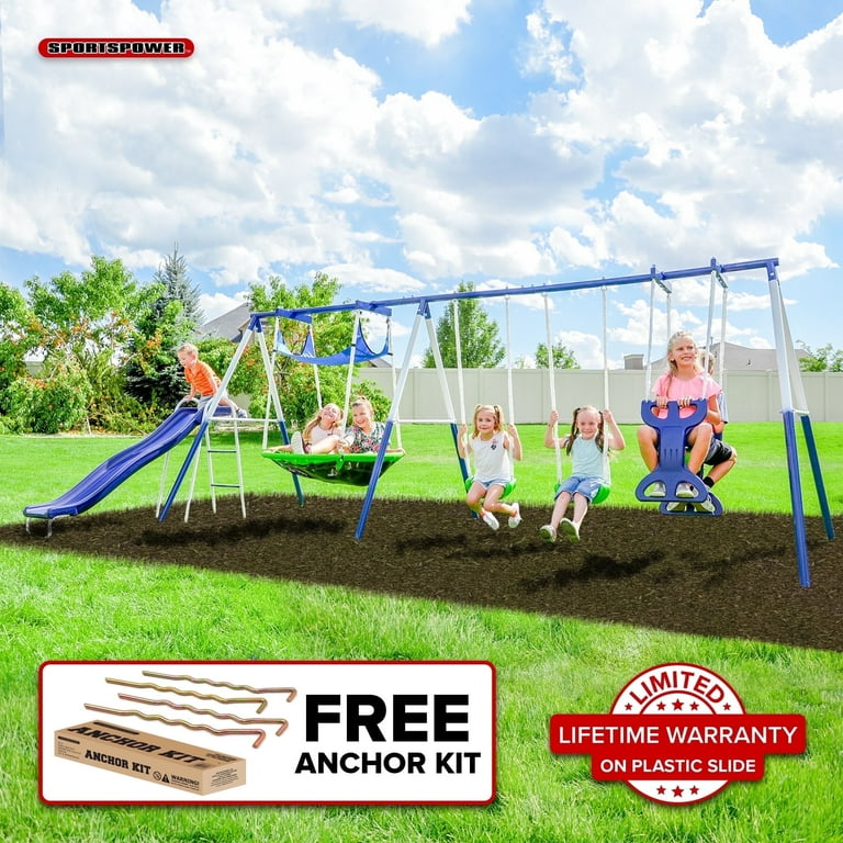 Sportspower Rosemead Metal Playground Swing Set for Backyard with