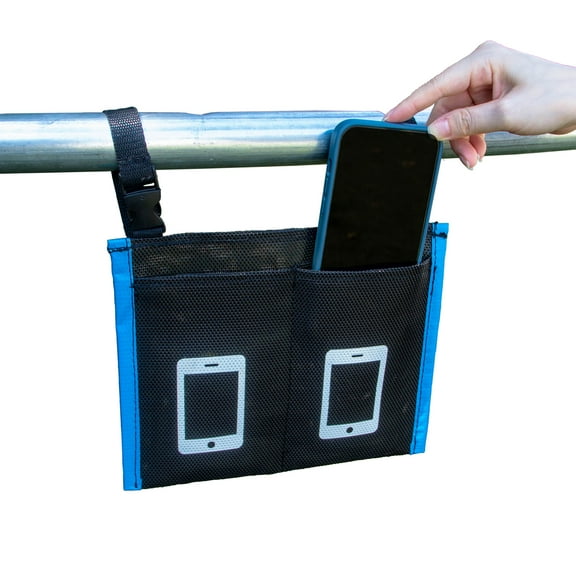 Sportspower Phone Holder for Trampoline: UV Resistant Phone Holder for Trampolines, Holds Up to 2 Phones, Clips onto Trampoline Pole up to 2" Diameter, Black/Blue