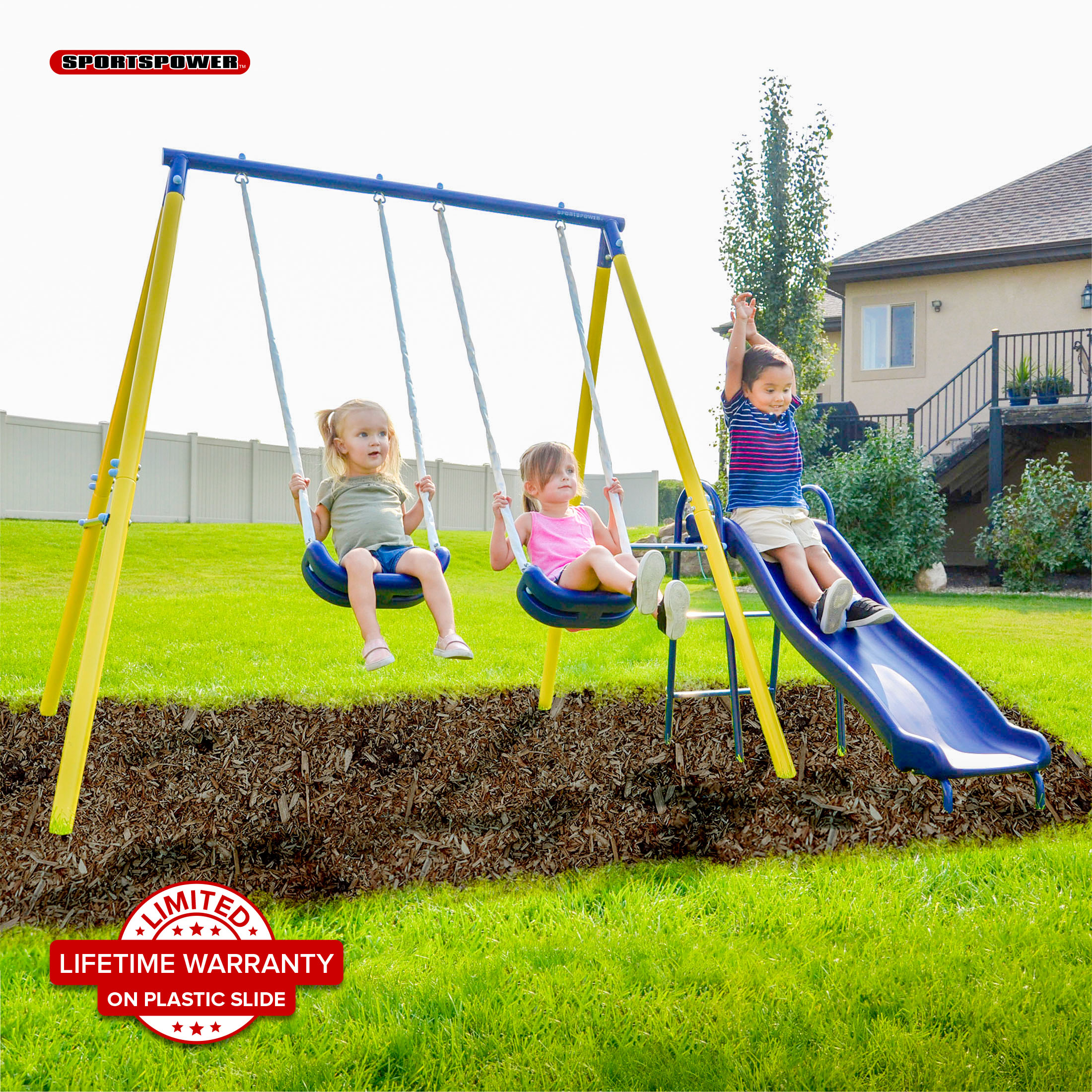 Sportspower Power Play Time Metal Swing Set with 2 Swings and Lifetime Warranty on Blow Molded Slide - image 1 of 10