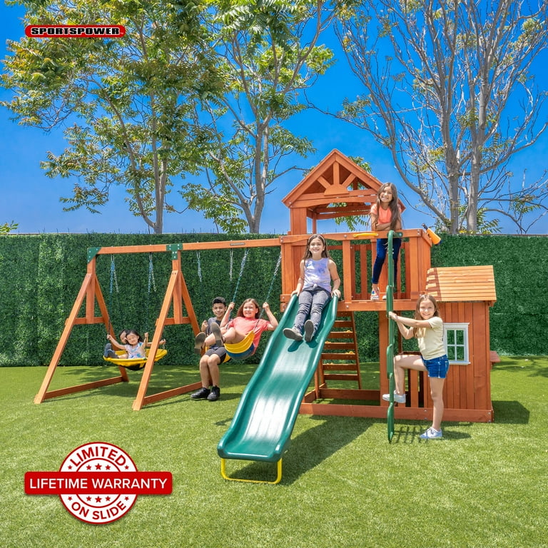 Sportspower Sandalwood Swing Set, Swings, Brown/Green/Yellow
