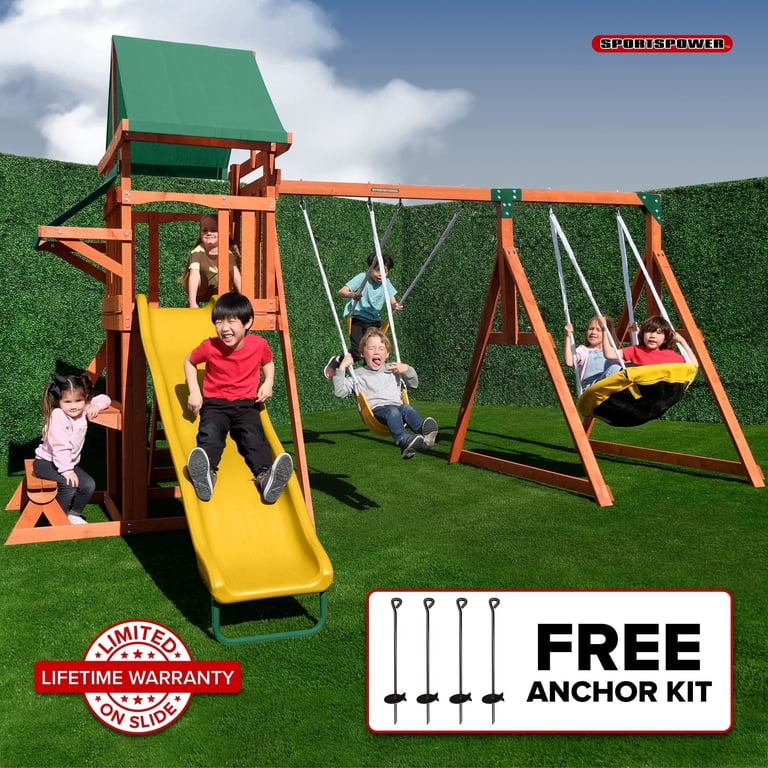Sportspower Santa Rosa Wooden Swing Set with Saucer Swing, Play