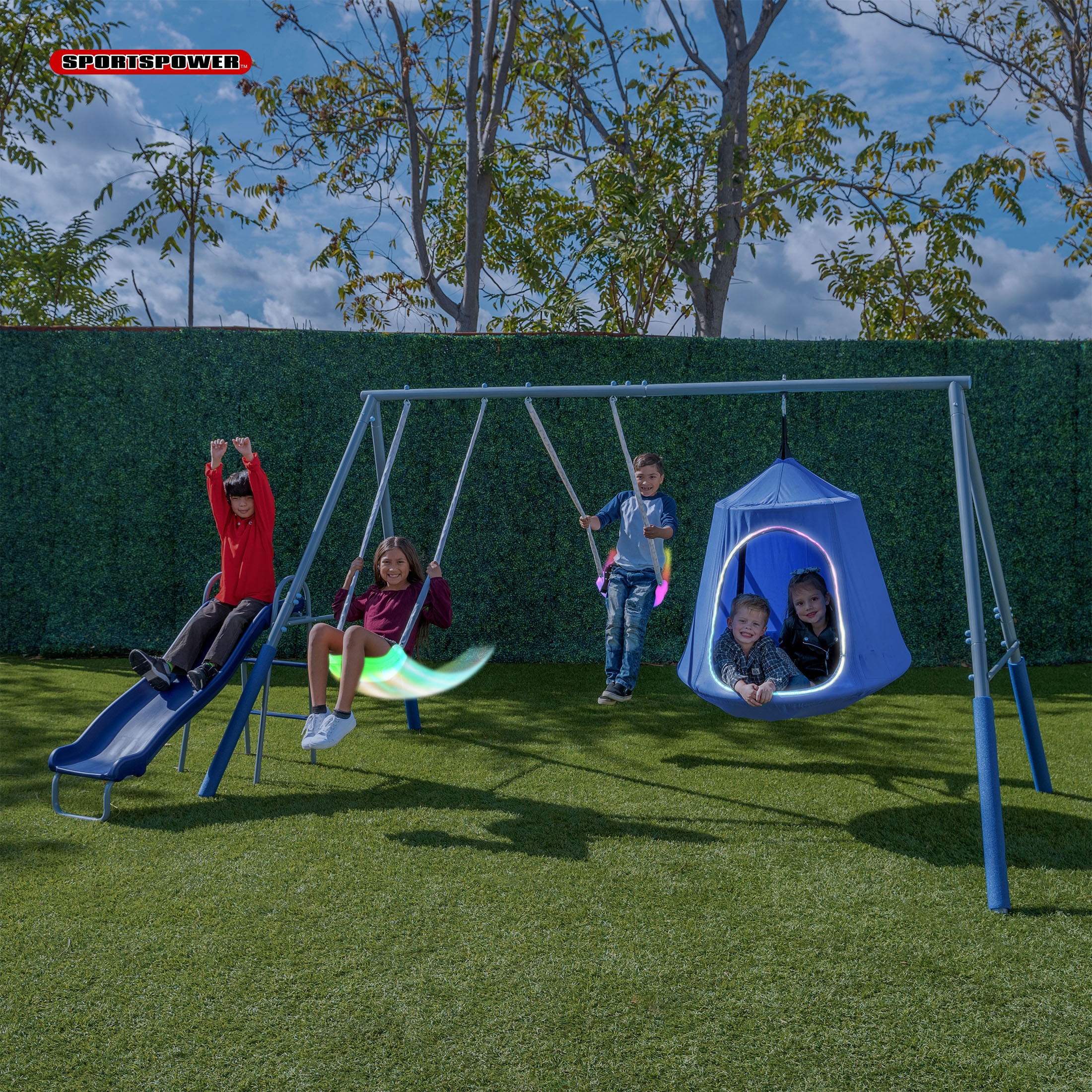 Sportspower Shooting Star Metal Swing Set with LED Swings & 5' Double