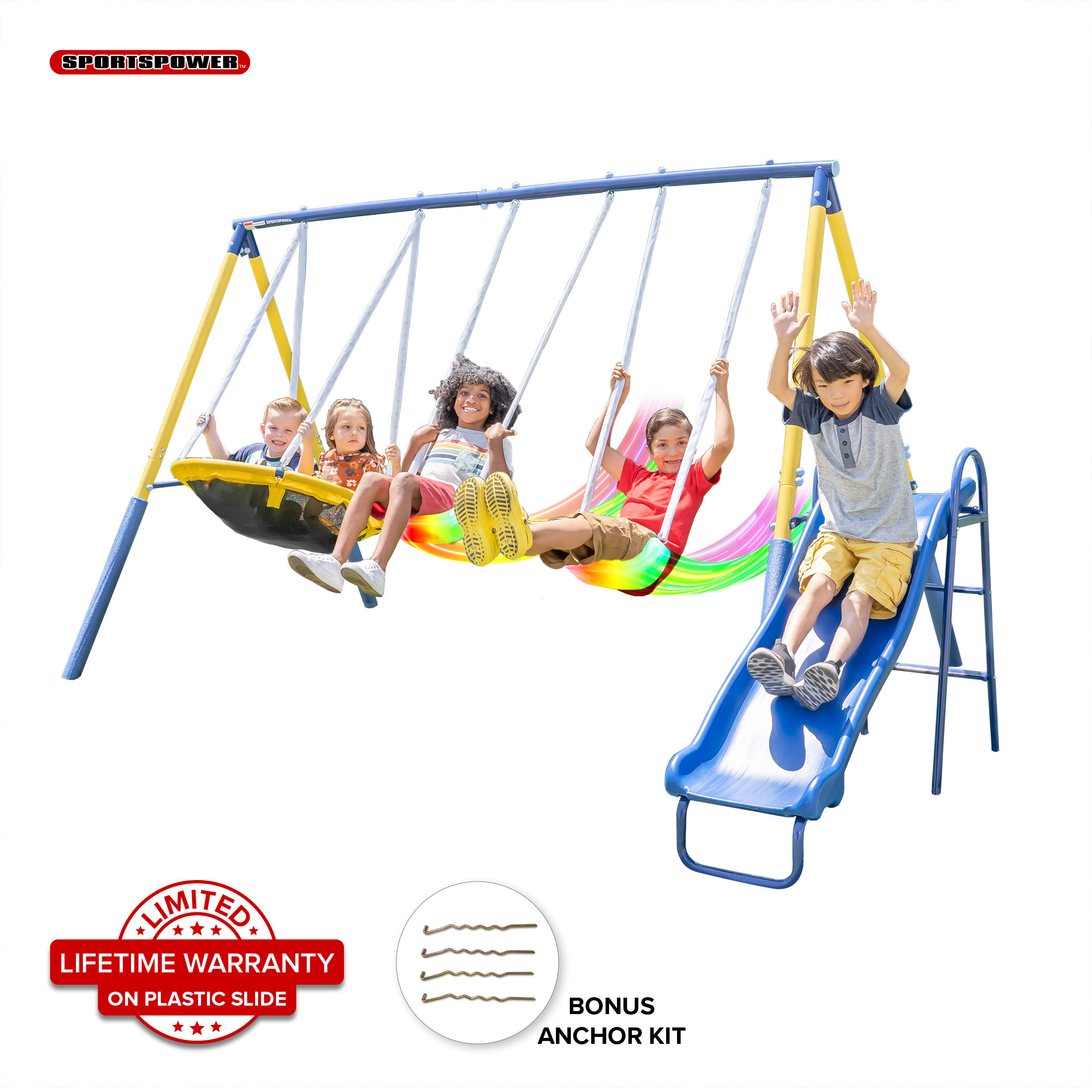 Sportspower Super Saucer Metal Swing Set with 2 Swings, Saucer Swing