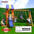 thumbnail image 1 of Sportspower Sunnyslope Wooden Swing Set with Play Fort, Trapeze, 6' Double Wall Slide with Lifetime Warranty, & Bonus Anchor Kit, 1 of 12