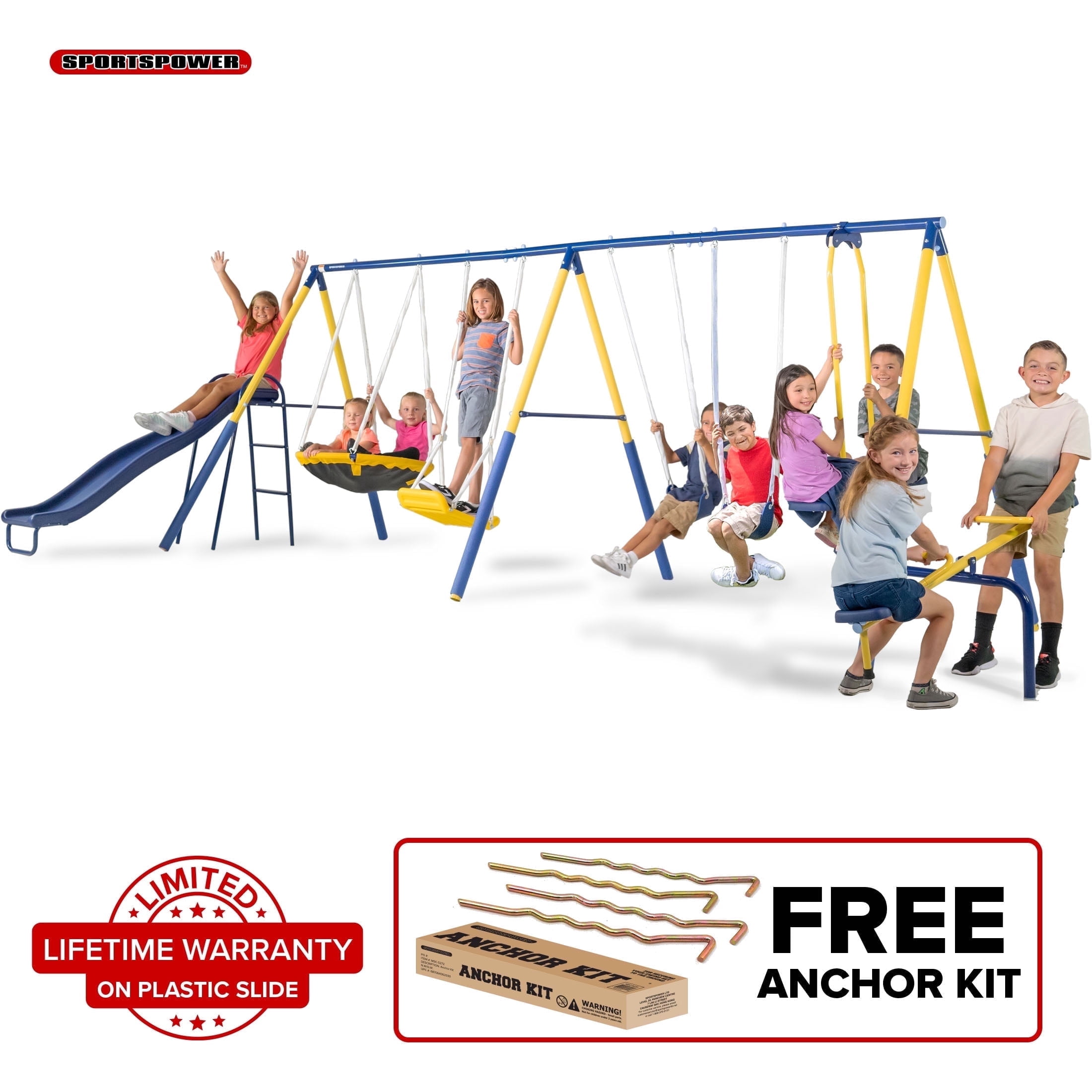 Sportspower Super 10 Play Set: Metal Swing, Saucer, Standing Swing
