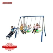 Sportspower Super Lights Metal Swing Set with LED Swing Seats, 2 Person Glider & 5' Double Wall Slide with Lifetime Warranty