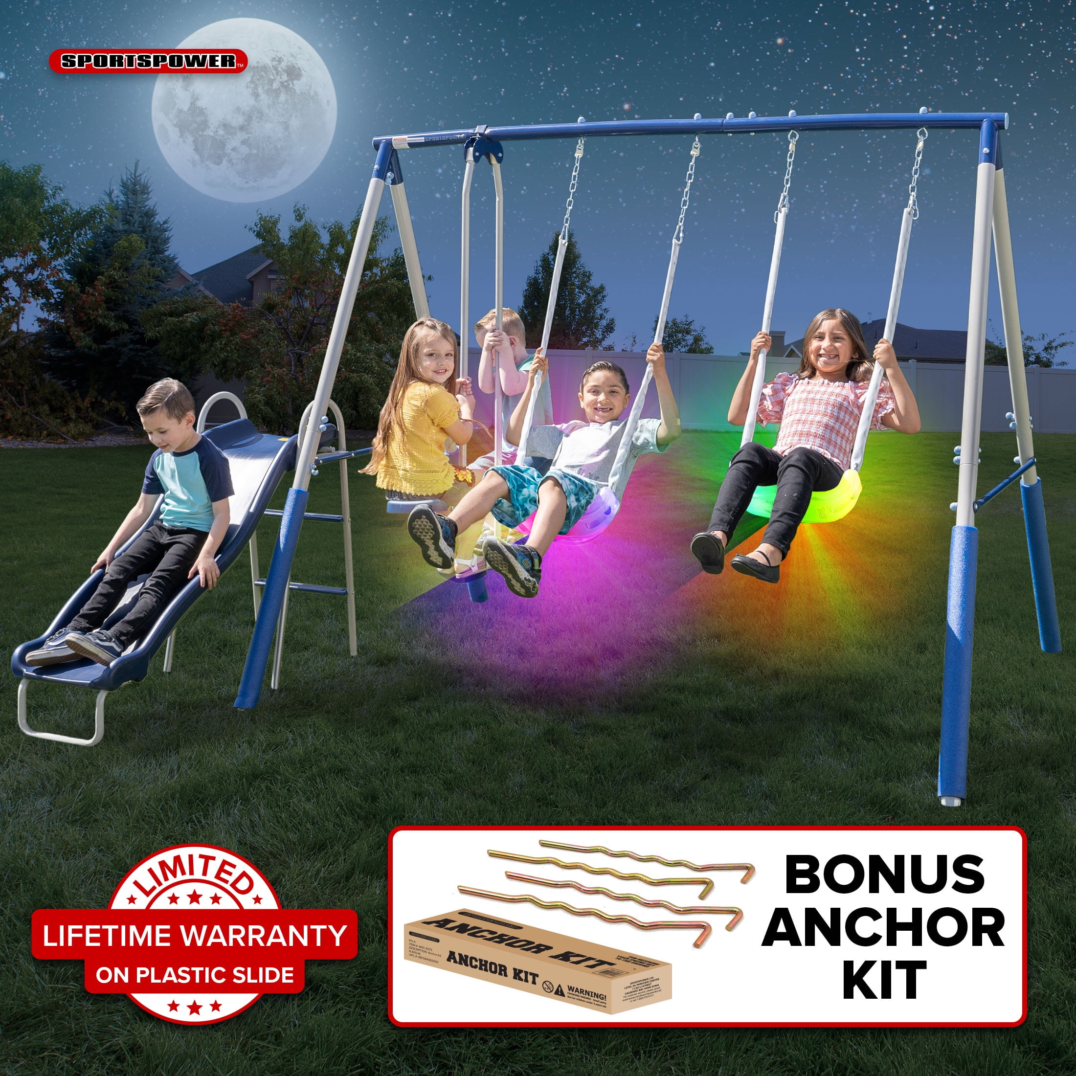 Sportspower Kids Backyard Playground Swing Set with Super Lights