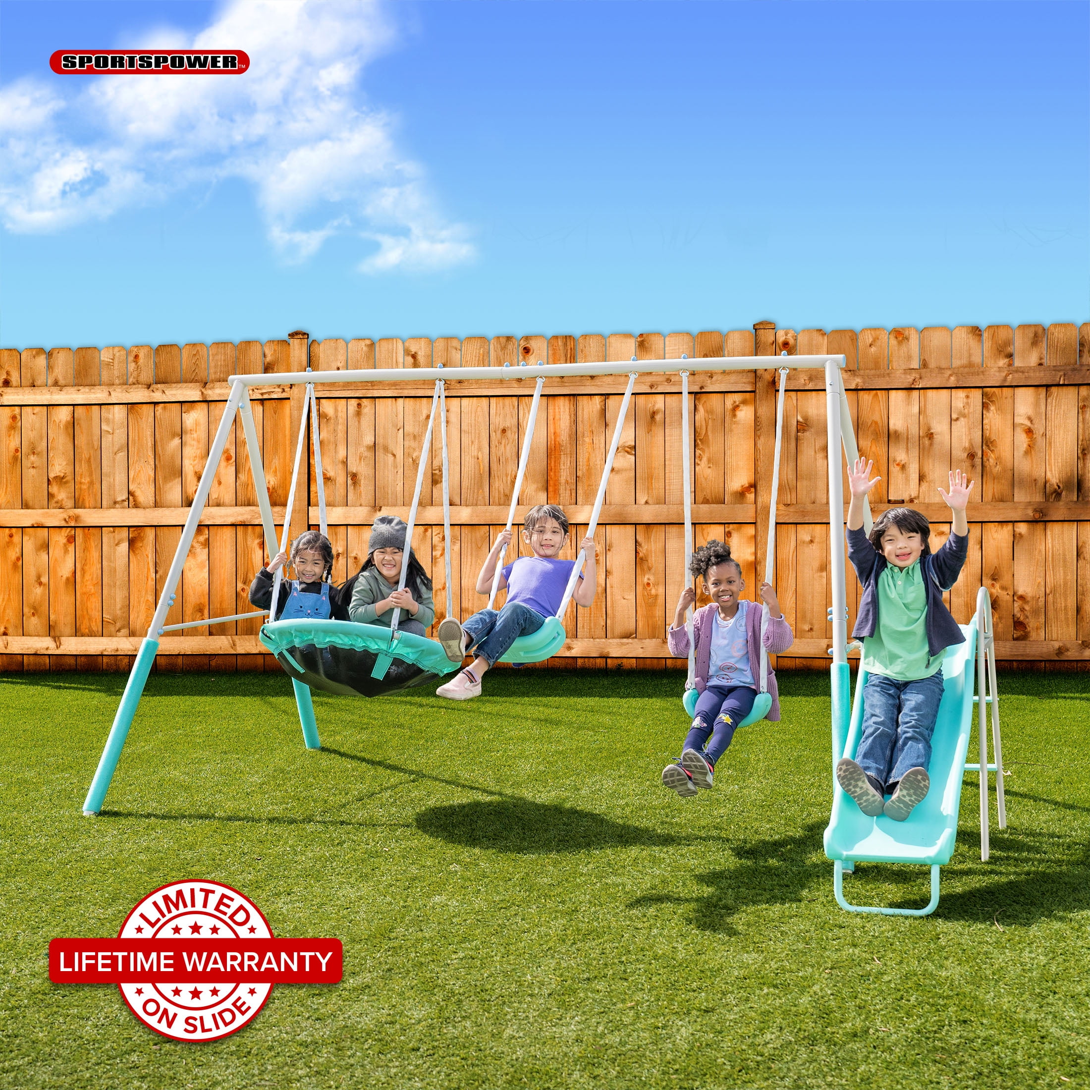 Sportspower Super Saucer Metal Swing Set with 2 Swings Saucer