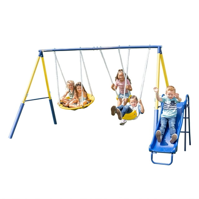 Sportspower Super Saucer Swing and Slide Set with 2 Swings, Saucer