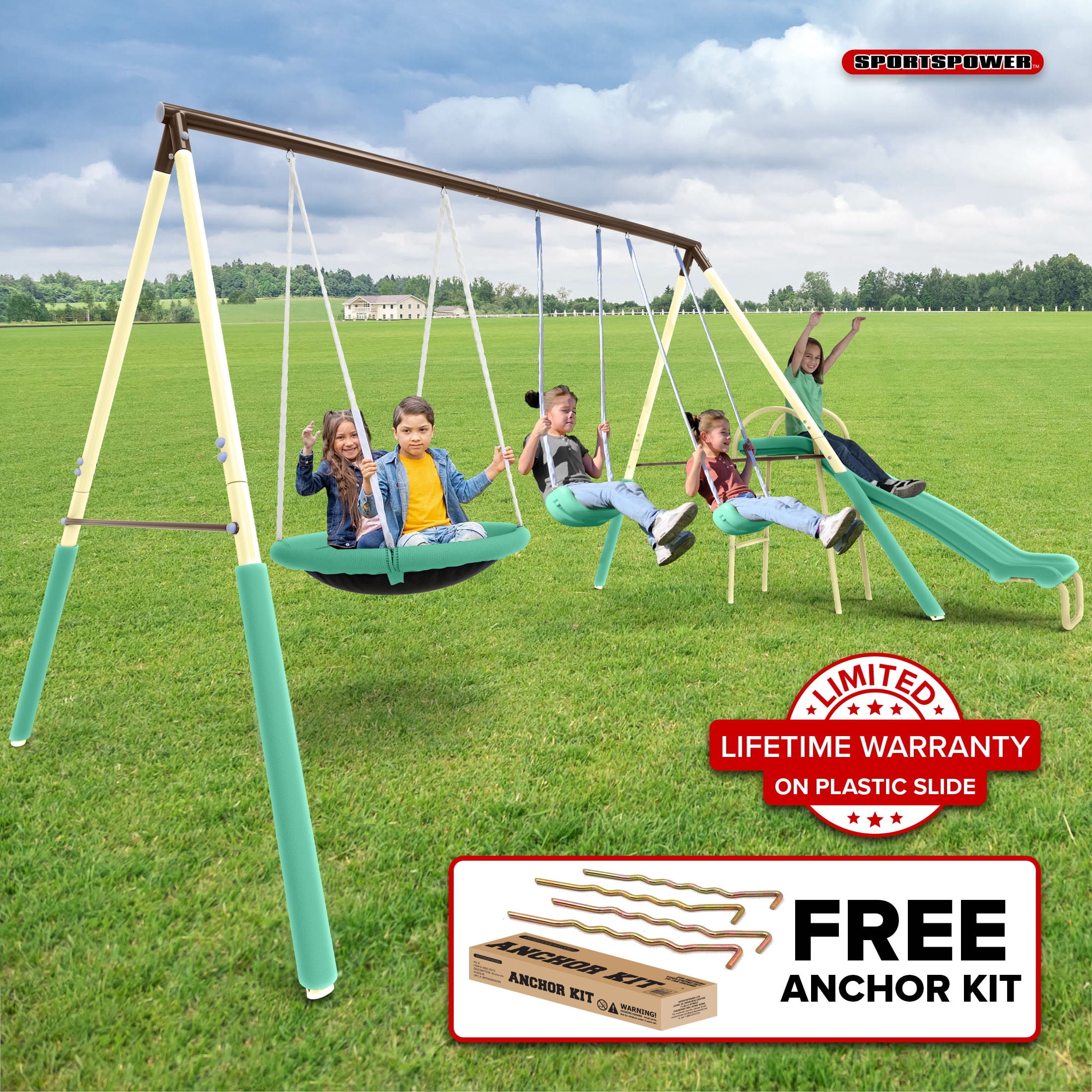 Sportspower Super Saucer Swing Set with Padded Swing, Heavy-Duty