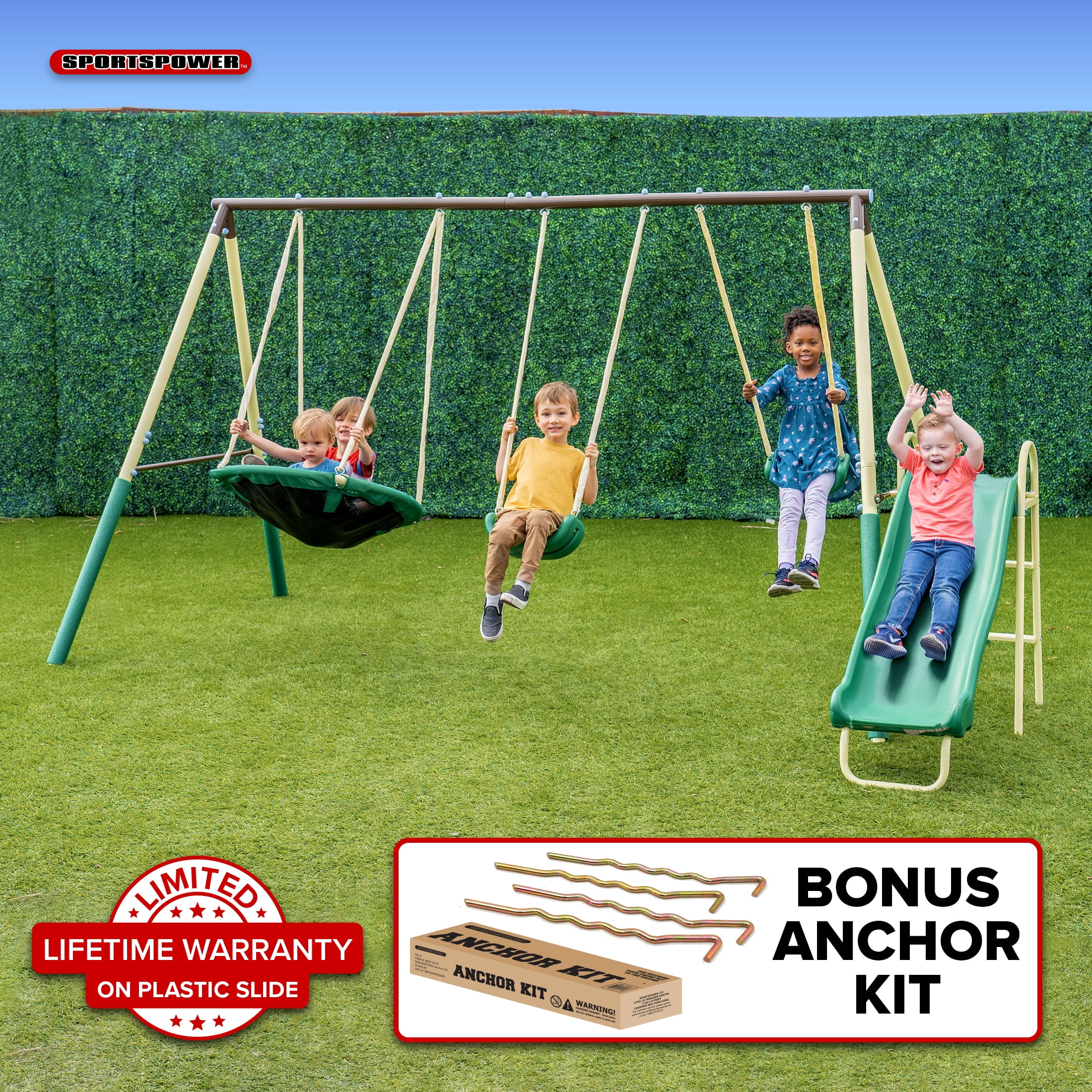 Sportspower Super Saucer Metal Swing Set with Padded Saucer Swing, Lifetime Warranty on Blow Molded Slide, and BONUS Anchor Kit Sansujyuku sansujyuku.com