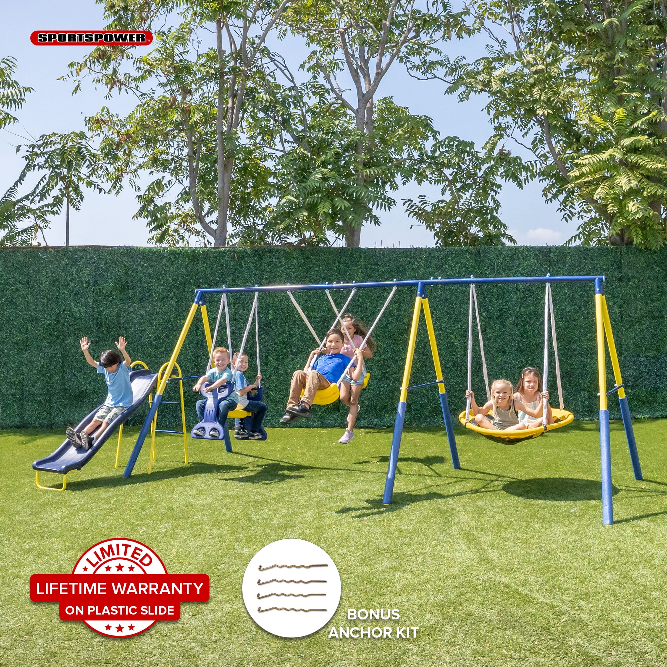 Sportspower Super Star Metal Swing Set with Saucer Swing, Glider Swing