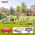 thumbnail image 1 of Sportspower Super Star 5-in-1 Metal Swing Set: 2 Swings, Flying Saucer, 2-Person Roman Glider, 6.5ft Slide with Lifetime Warranty; Great for Kids 3-8; Bonus Anchor Kit, 1 of 12